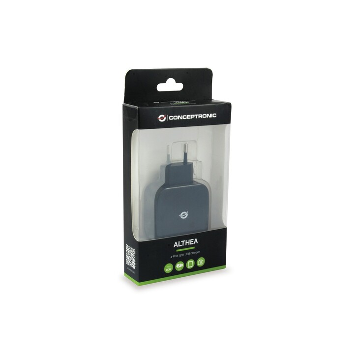 Conceptronic althea 25w 4xusb carregador usb preto para casa