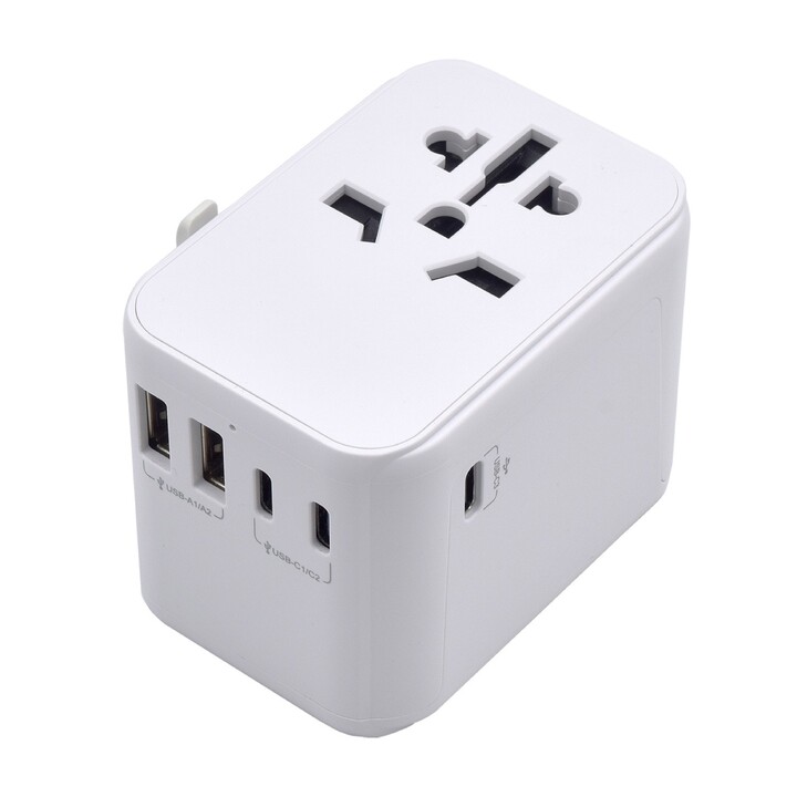 EWENT UNIVERSAL MULTI PLUG ADAPTER + 2X USB + 3X USB-C WHITE