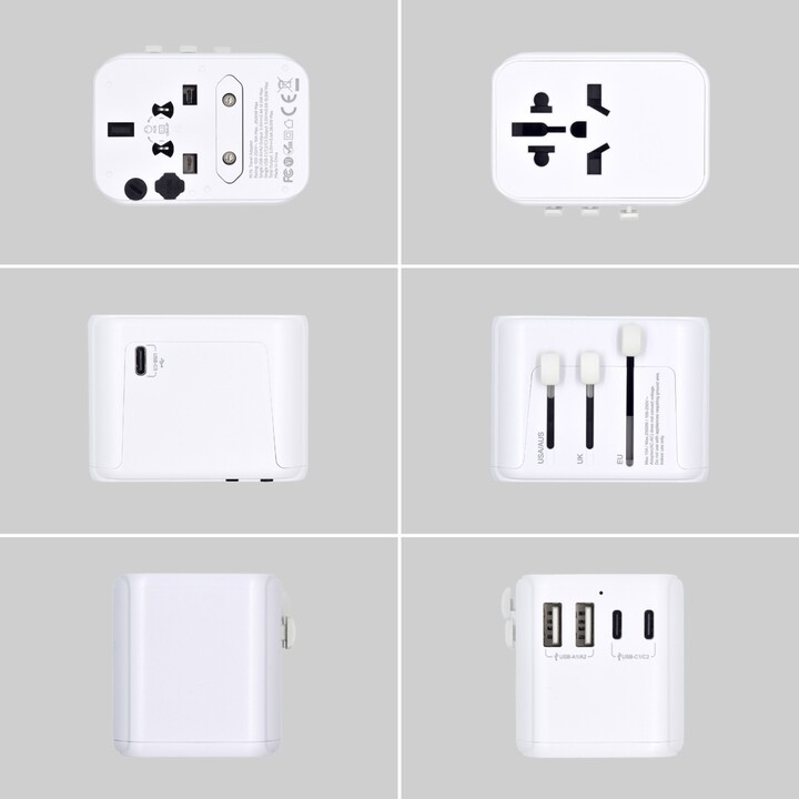 Ewent Universal Multi Plug Adapter + 2x USB + 3x USB-C Weiß