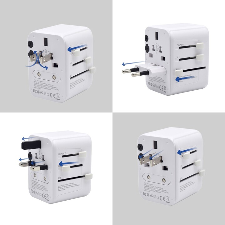 Ewent Universal Multi Plug Adapter + 2x USB + 3x USB-C Weiß