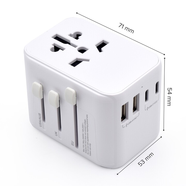 EWENT UNIVERSAL MULTI PLUG ADAPTER + 2X USB + 3X USB-C WHITE