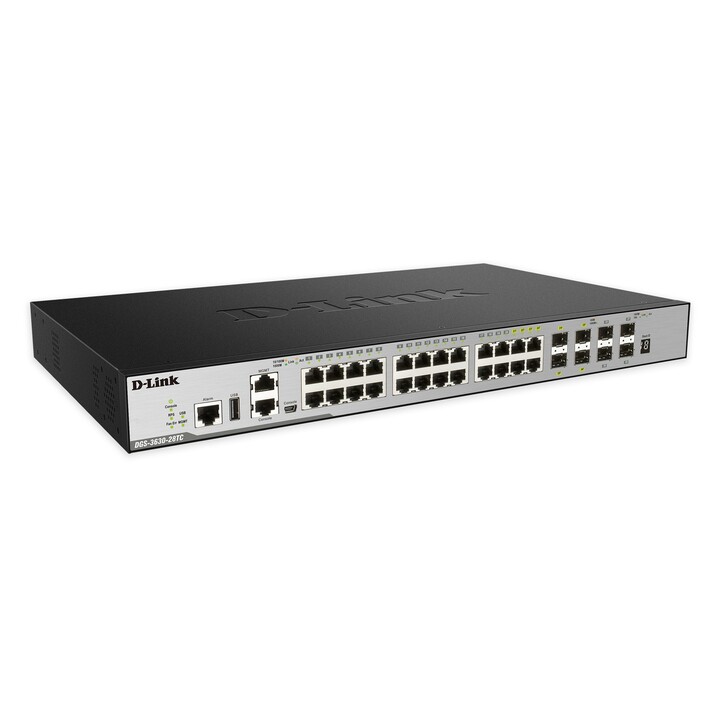 24-port GE Layer 3 Stackable Managed Gigabit Switch incl. 4-port Combo 1000BaseT/SFP plus 4 10GE SFP+