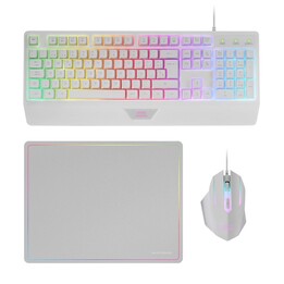 Mars Gaming MCP124WES RGB H-Mech Tastatur Maus und Matte, Huano RGB 3200 dpi Maus, 360 x 260 mm weiße Matte