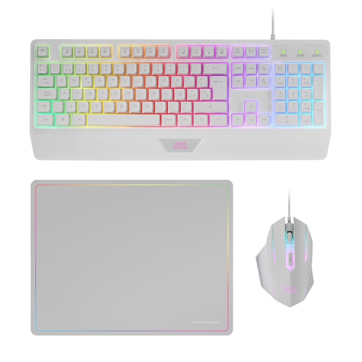 Mars gaming mcp124wes rgb h-mech keyboard mouse and mat, huano rgb 3200dpi mouse, 360*260mm white mat