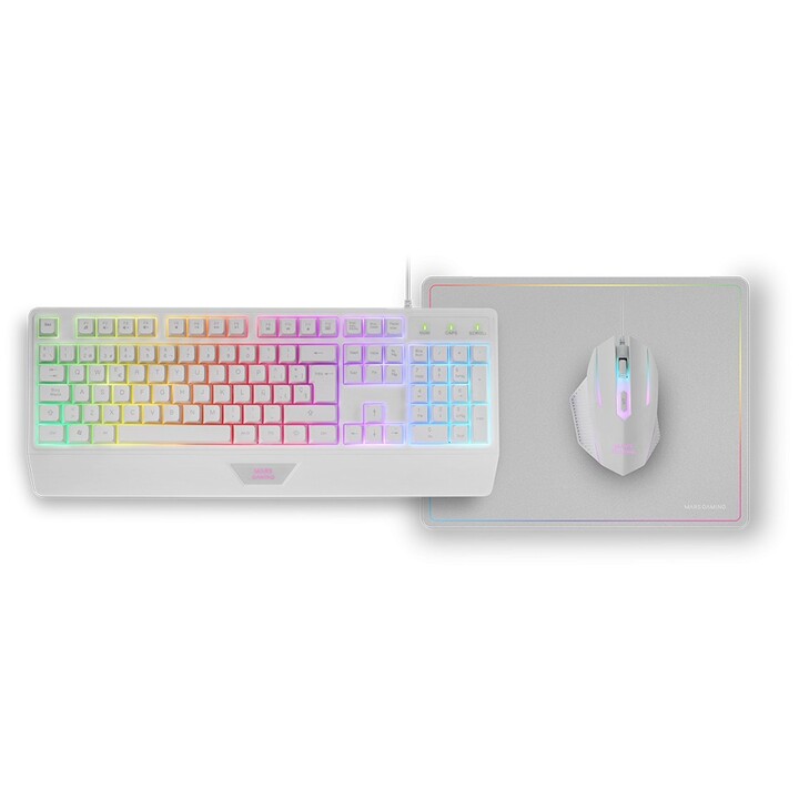 Mars gaming mcp124wes rgb h-mech keyboard mouse and mat, huano rgb 3200dpi mouse, 360*260mm white mat