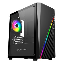 Caja micro atx gaming unyka mini glayze led frontal argb cristal lateral templado usb's 3,0 vent trasero argb 120mm 1-3,5 1