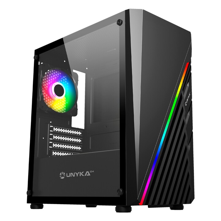 Unyka Mini Glayze Micro ATX Gaming-Gehäuse, Front-LED ARGB, gehärtetes Seitenglas, USB 3.0, hintere Entlüftung ARGB, 120 mm, 1