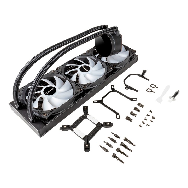 Unyka uk353101 aquastorm 360 black 3x vent liquid cooling system. 120mm 1800 rpm argb display intel amd