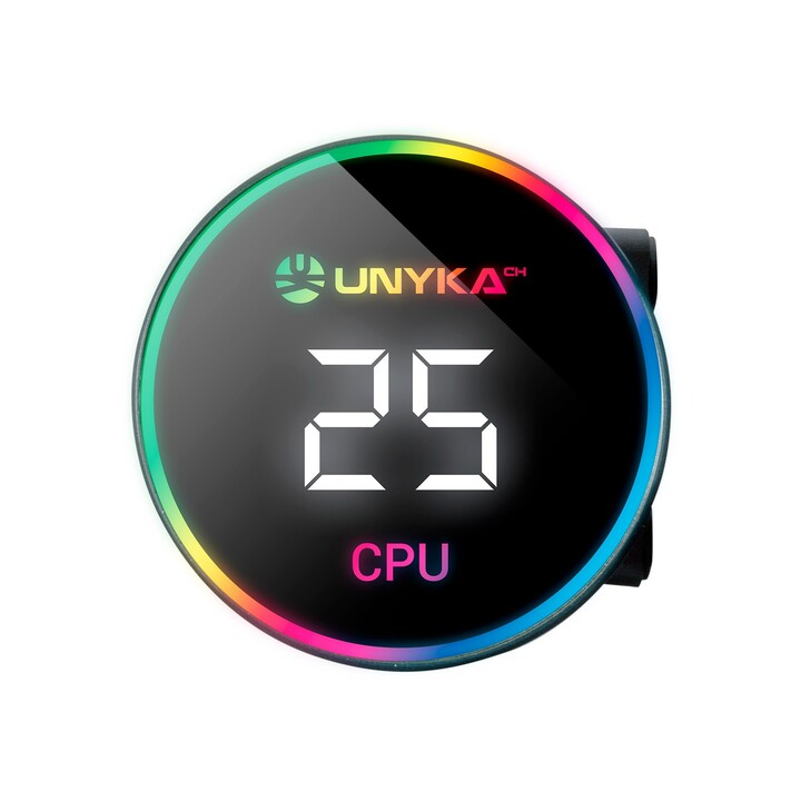 Unyka uk353101 aquastorm 360 black 3x vent liquid cooling system. 120mm 1800 rpm argb display intel amd