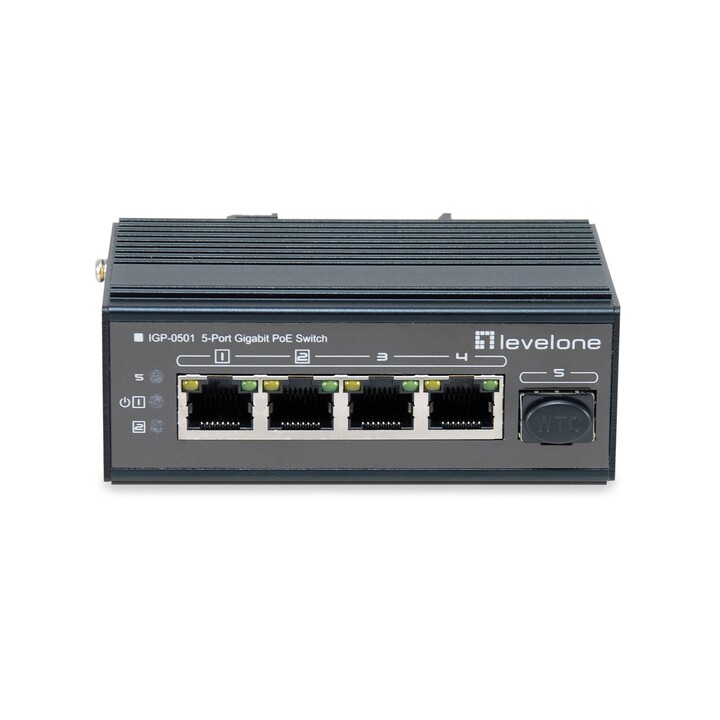 Industrial switch level one igp-0501 5p poe giga and 1p sfp 240w din rail