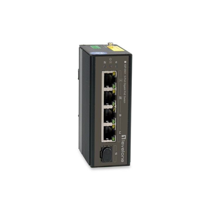 Industrial switch level one igp-0501 5p poe giga and 1p sfp 240w din rail