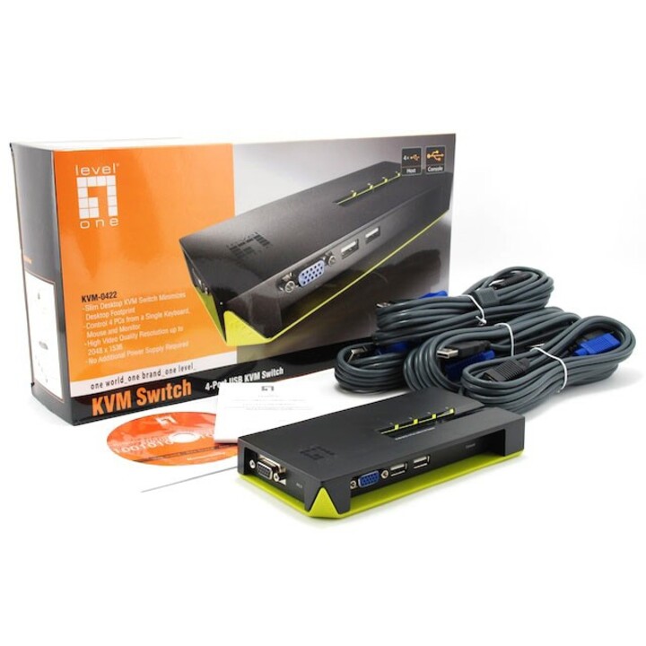 Level One V/T/M Desktop-Switch mit 1 bis 4 CPUs, USB-Kabel im Lieferumfang enthalten