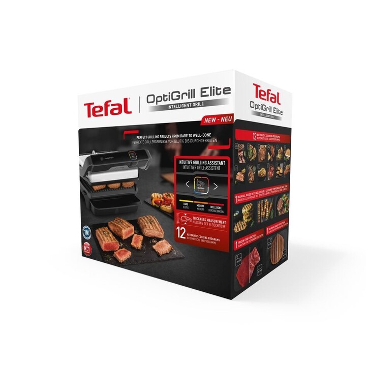 Tefal OptiGrill Elite, elétrico, preto/prata