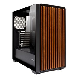 caixa de torre e-atx unyka reveal madeira preta 2x3,5" 2x2,5" 2xusb3.0 1xusb-c gpu 425mm frente madeira