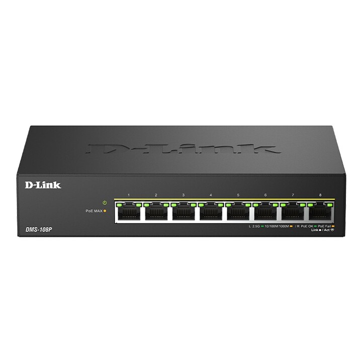Non-manageable switch dlink dms-108p 8p multigigabit poe++ 2.5g metal casing desktop non-rack