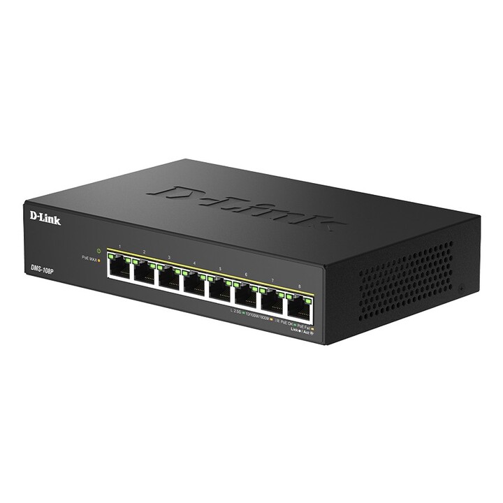 Non-manageable switch dlink dms-108p 8p multigigabit poe++ 2.5g metal casing desktop non-rack