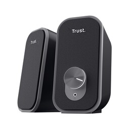 Caixas de som Trust Ador 2.0, 12 W, pretas, entrada de 3,5 mm, controle de volume, alimentadas por USB.