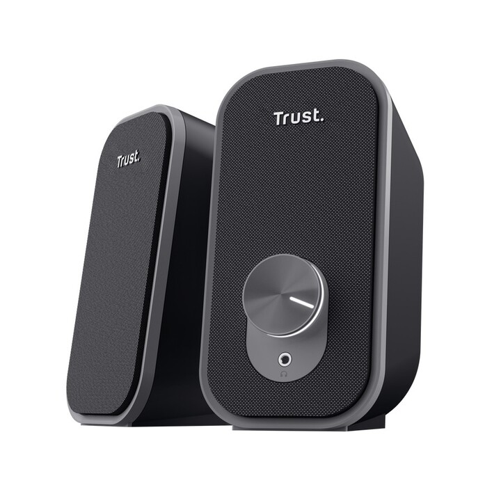 Altavoces 2.0 trust ador 12w color negro jack 3.5mm control de volumen alimentado por usb