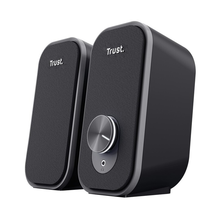 Altavoces 2.0 trust ador 12w color negro jack 3.5mm control de volumen alimentado por usb