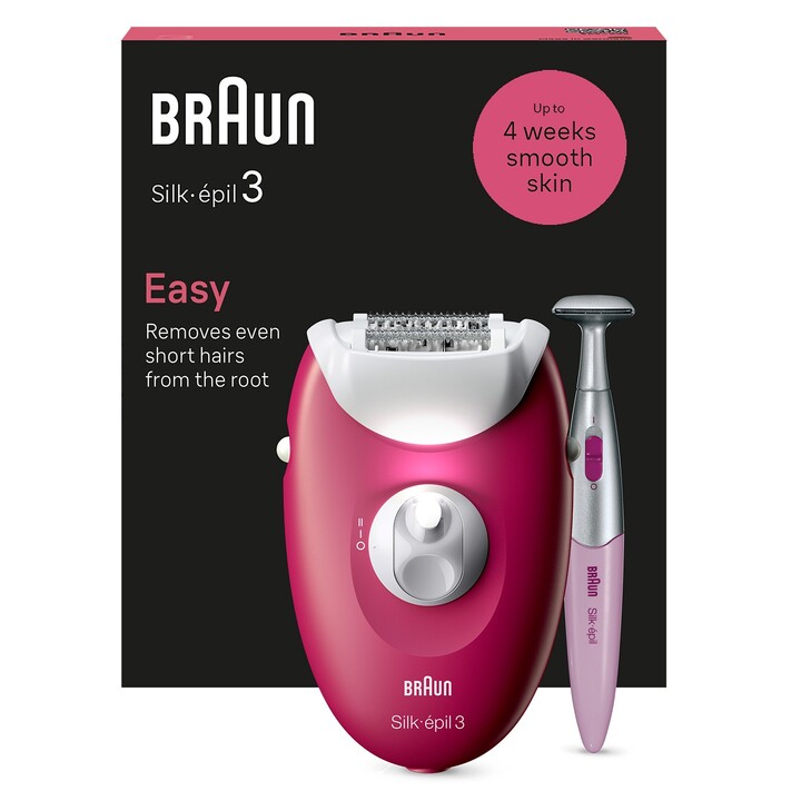 Épilateur filaire Braun Silk-épil 3 SE3-202 avec 20 pincettes et lumière couleur framboise