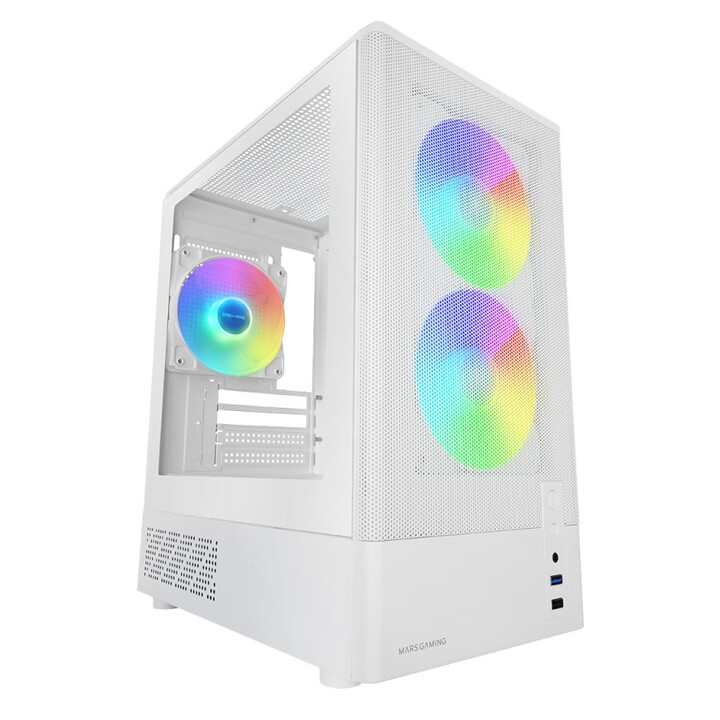 Gabinete Mars Gaming Mconyxw MicroATX branco com laterais e frente em vidro mesh para placa de vídeo de 292 mm