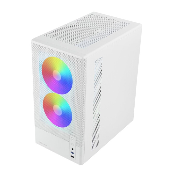 Mars Gaming Mconyxw Micro-ATX-Gehäuse, weißes Seitenteil, Frontglas, Mesh-Einbaurahmen, 292 mm