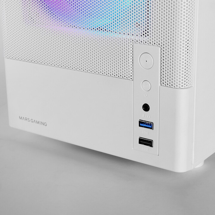 Gabinete Mars Gaming Mconyxw MicroATX branco com laterais e frente em vidro mesh para placa de vídeo de 292 mm