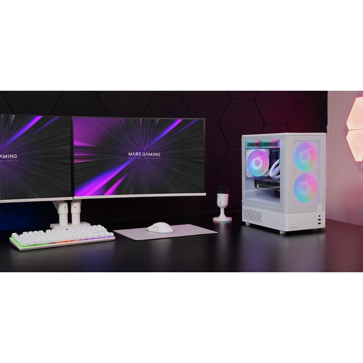 Mars Gaming Mconyxw Micro-ATX-Gehäuse, weißes Seitenteil, Frontglas, Mesh-Einbaurahmen, 292 mm