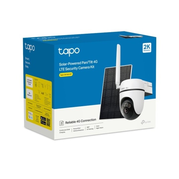 Telecamera IP esterna TP-Link Tapo C615G 4G LTE alimentata da pannello solare con batteria, 4K