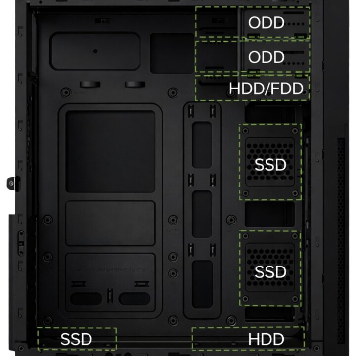 Gabinete Coolbox A780 GPU Max Mid-Tower ATX. Conector USB-C de 310 mm na cor preta.