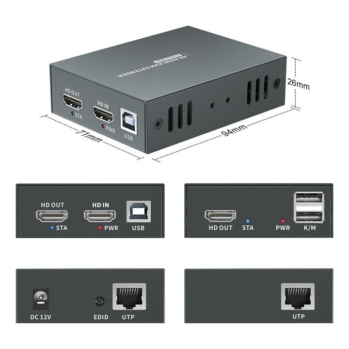 Extensor hdmi 4k + usb sobre cat6 hasta 100 metros level one hve-8111