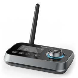Hama Link.it Duo Bluetooth-Adapter, Sender/Empfänger, 3,5-mm-Klinkenanschluss, USB-C-Anschluss, 1 m LCD-Display, Bedienelemente