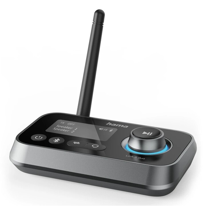 Hama Link.it Duo Bluetooth Adapter Transmitter Receiver Jack 3.5mm USB-C 1m LCD Controls
