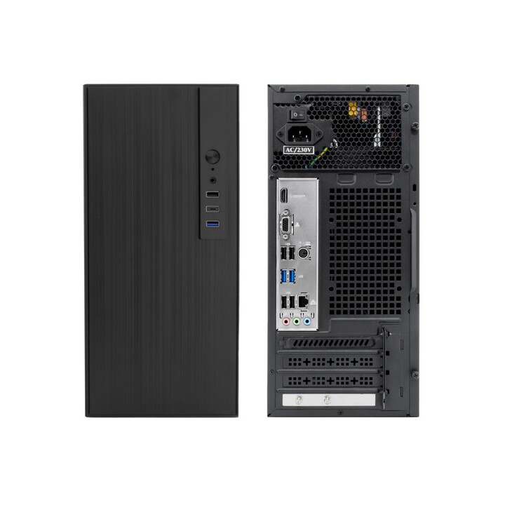 Micro-ATX-Gehäuse Coolbox M460, GPU-Max. 250 mm, 1x 3,5/2,5"-Anschluss, 1x 2,5/2,5"-Anschluss, USB-C 3.2 (ohne Frontbl