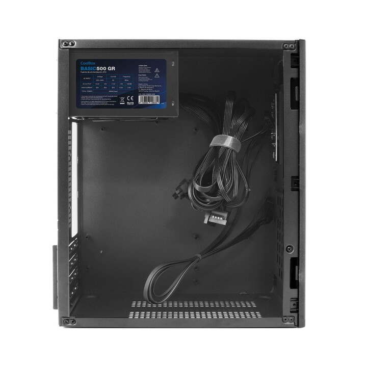 Case Micro ATX Coolbox M460, GPU max 250mm, 1x3.5/2.5, 1x2.5/2.5, USB-C 3.2 senza FA, colore nero.