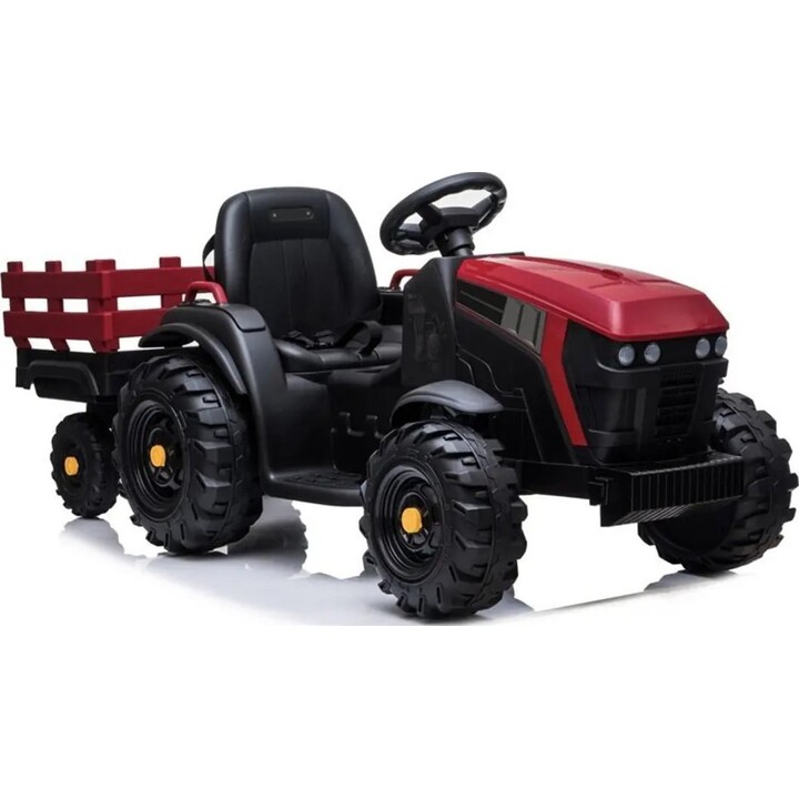 LEANToys BDM0925 26566501 Tractor a pilas con remolque, ruedas de EVA, MP3, rojo