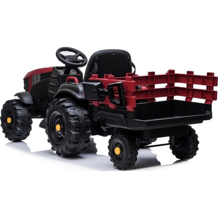 LEANToys BDM0925 26566501 Batteriebetriebener Traktor mit Anhänger, EVA-Räder, MP3, rot