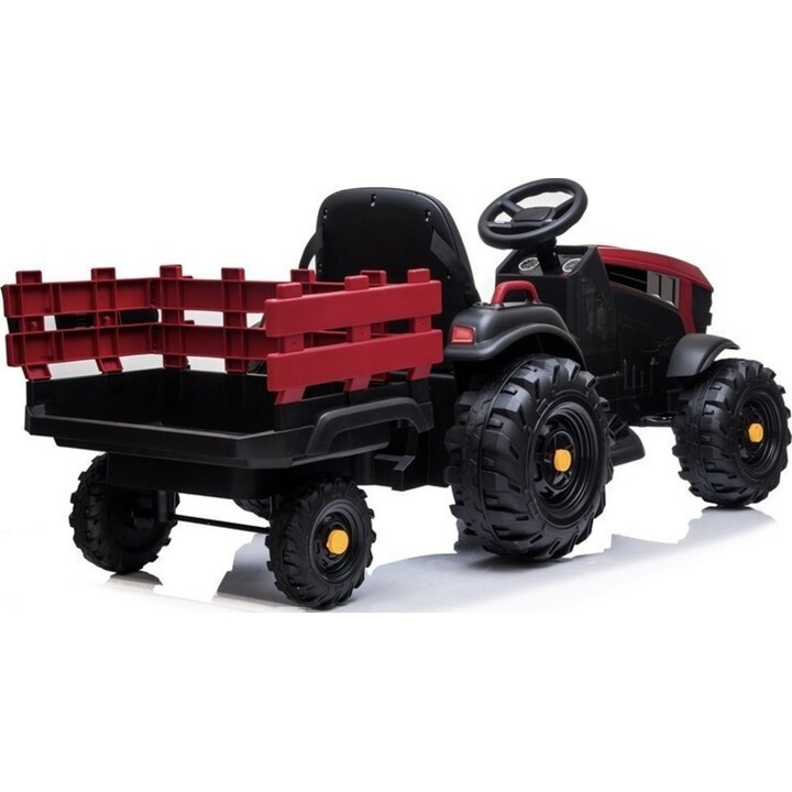 LEANToys BDM0925 26566501 Batteriebetriebener Traktor mit Anhänger, EVA-Räder, MP3, rot