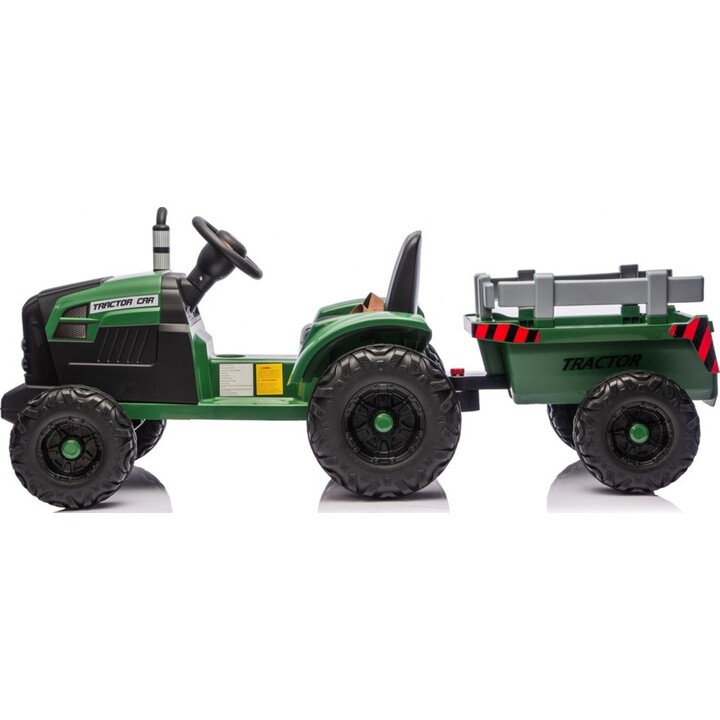 LEANToys CH9959B 28770 Trator elétrico de 24 V com reboque, verde escuro