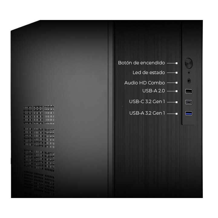 Boîtier Micro ATX Coolbox M460, compatible GPU max. 250 mm, 1 port 3,5"/2,5", 1 port 2,5"/2,5", USB-C 3.2, a