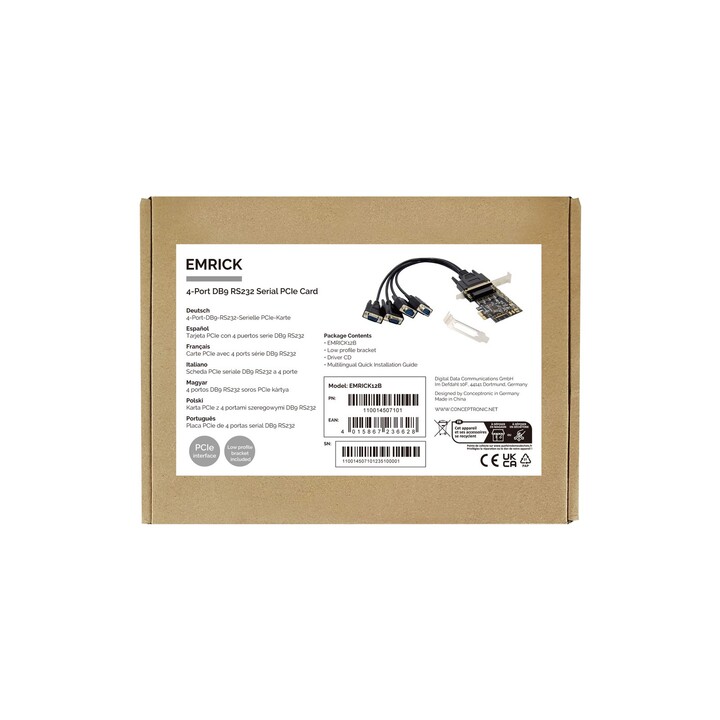 Conceptronic PCIe controller, 4-port serial compatible, low profile