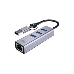 Conceptornic ABBY25F USB-C/USB-A Ethernet RJ45 Adapter mit USB 3.2 Hub x3 Anschlüssen