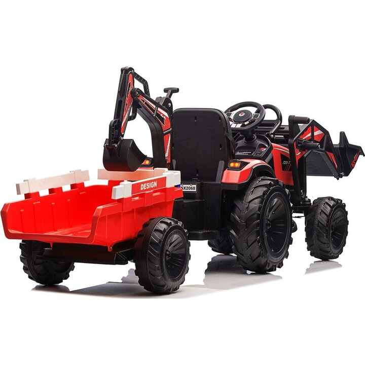 LEANToys SX2068 29003 Excavadora a batería con remolque, color rojo