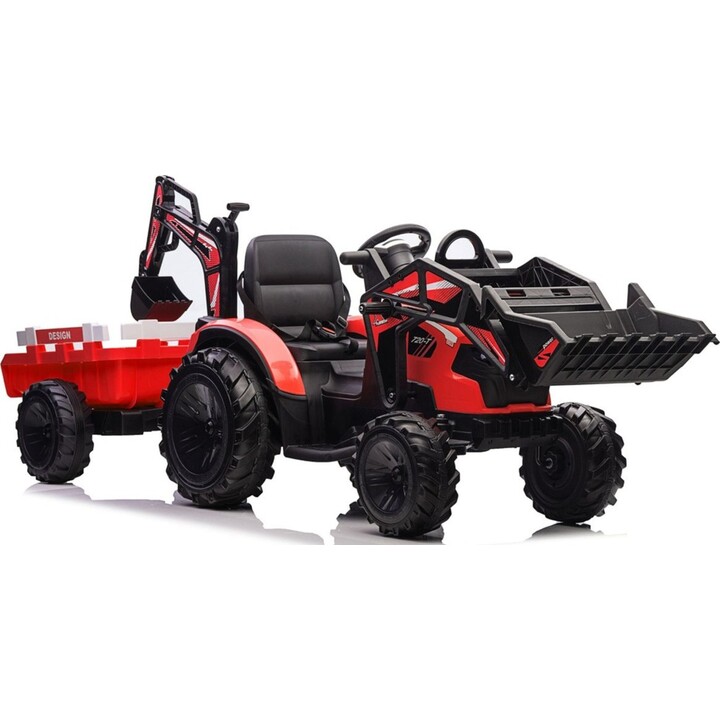 LEANToys SX2068 29003 Excavadora a batería con remolque, color rojo