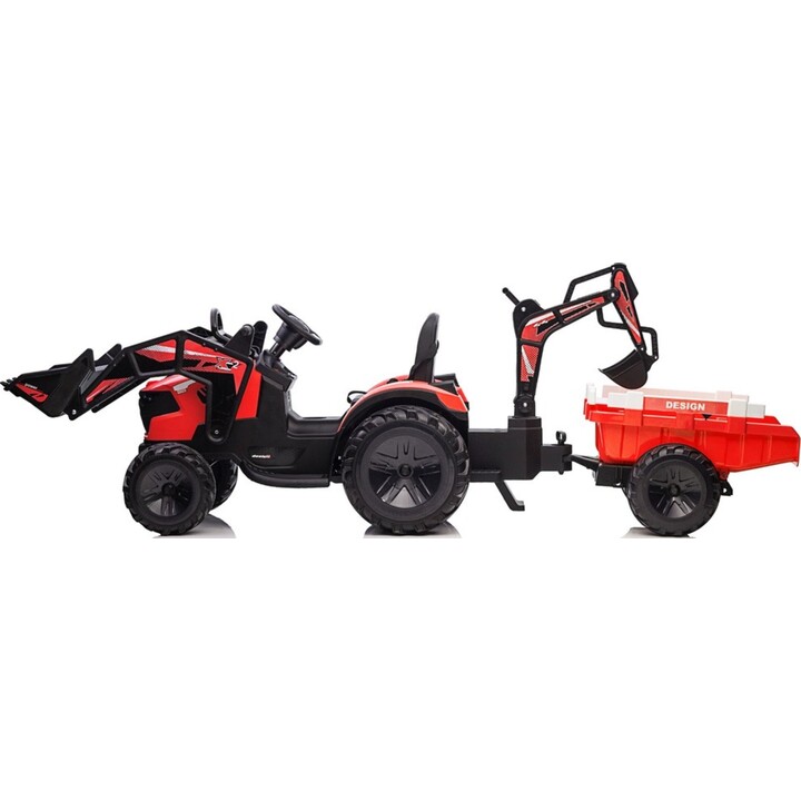 LEANToys SX2068 29003 Excavadora a batería con remolque, color rojo