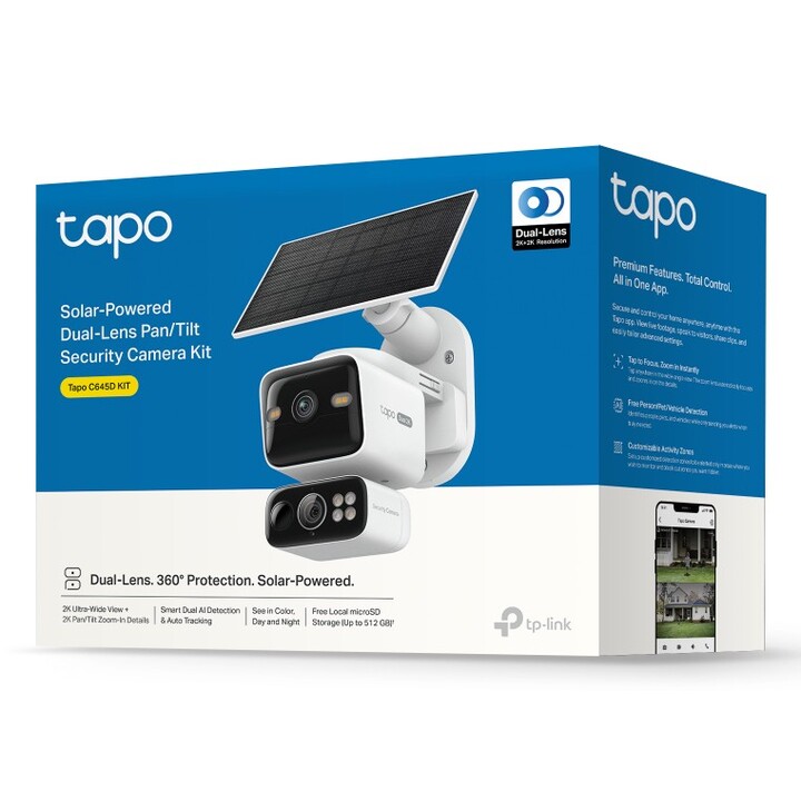 IP wifi outdoor camera tp-link tapo c645d 2k double solar lens ip65 v. night color 360 ia
