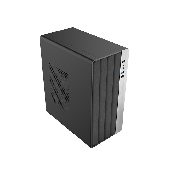 Gabinete Coolbox M870 MicroATX, para GPUs de até 265 mm, em aço SPCC resistente, com porta USB-C integrada, preto.