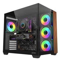 Abysm Sava 285b ATX-Gehäuse ohne Netzteil, schwarzes Holz, 3 USB-C-Einschübe, GPU-Einschub, 410 mm