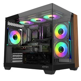 Caja microatx abysm sava 285c gpu 410mm 1x3.5 2x2.5 usb-c 3.2 sin fuente negro madera