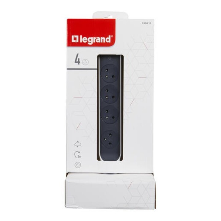Rallonge électrique 4x2PZ Blanc/Noir 2m